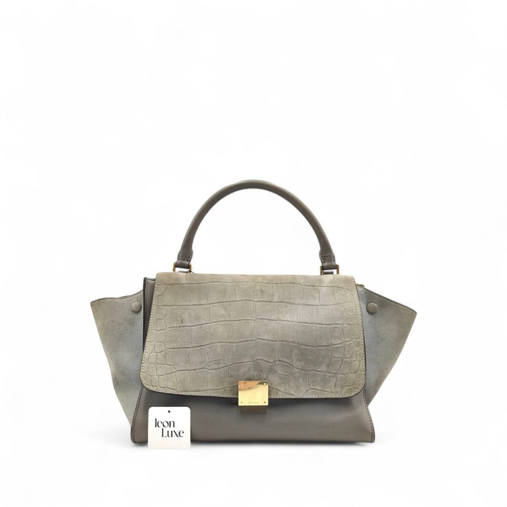 Celine Trapeze Croc Embossed In Grey