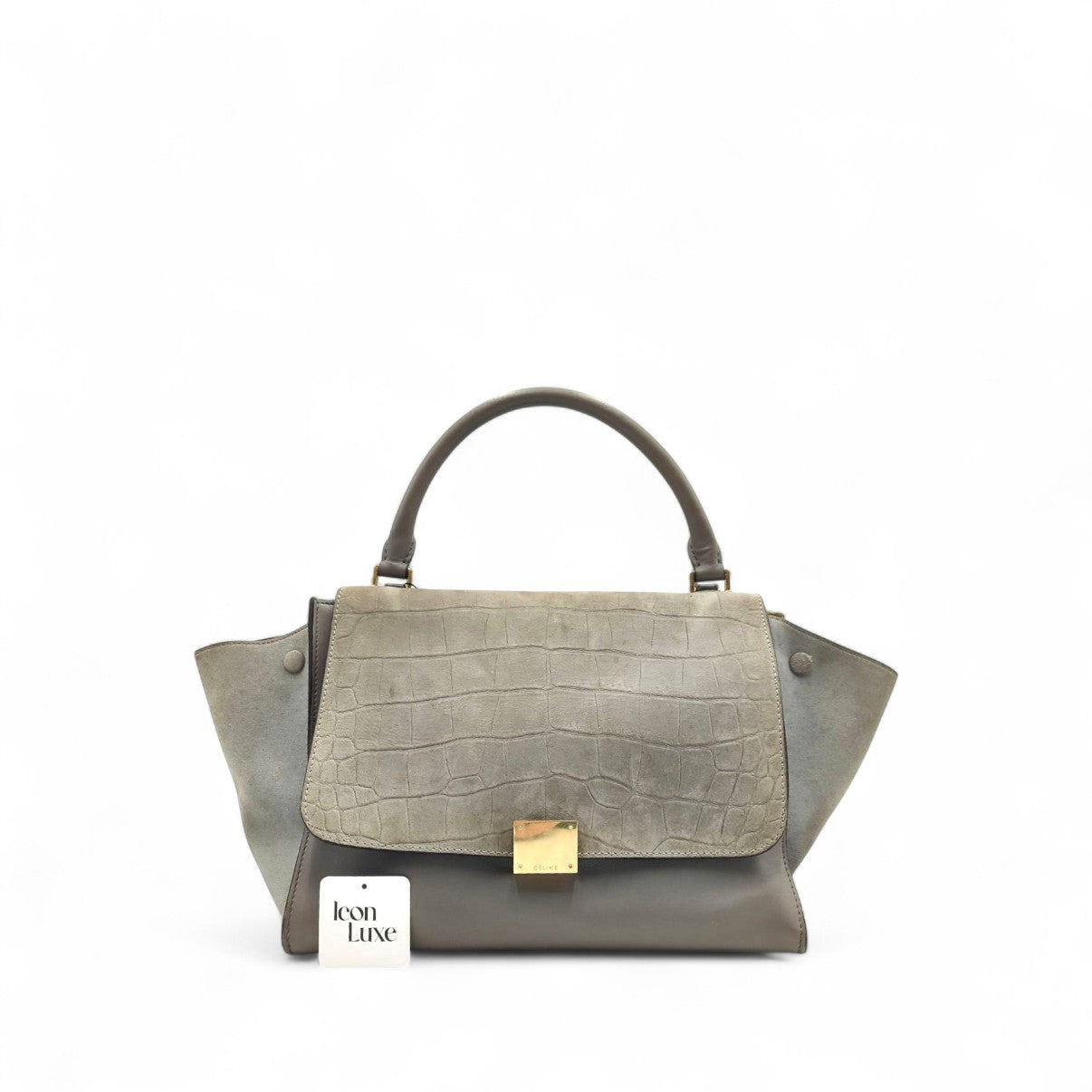 Celine Trapeze Croc Embossed In Grey
