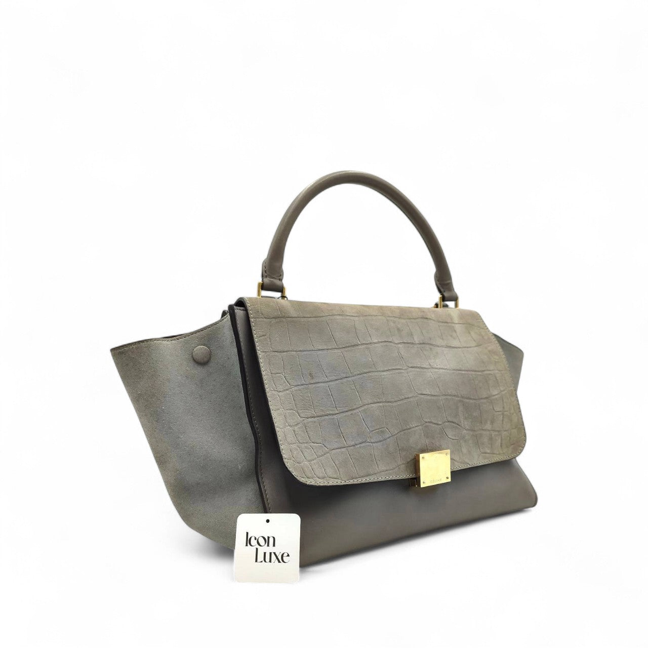 Celine Trapeze Croc Embossed In Grey