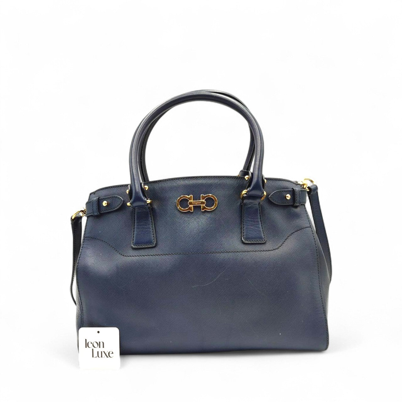 Ferragamo Saffiano Leather In Black Medium Handbag