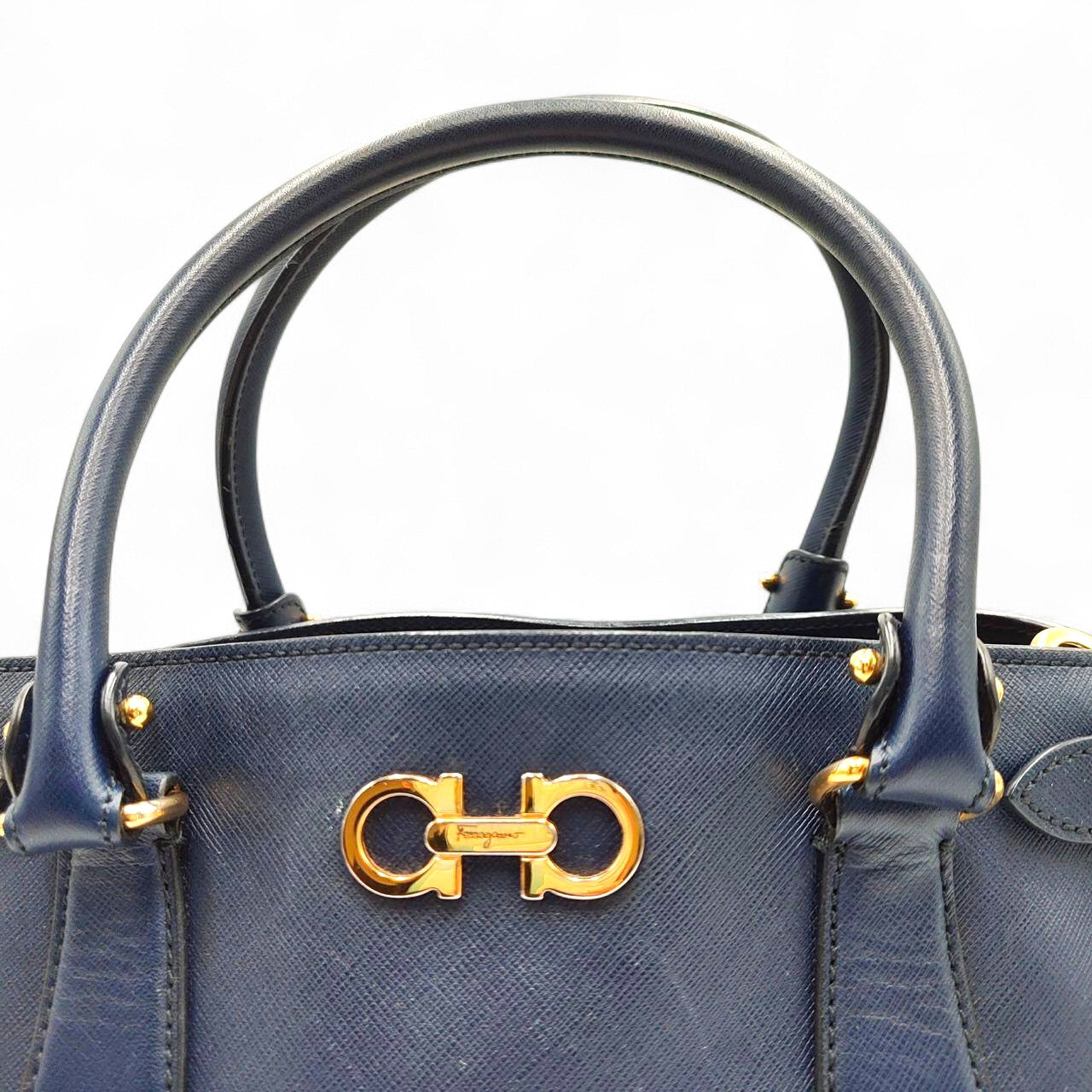 Ferragamo Saffiano Leather In Black Medium Handbag